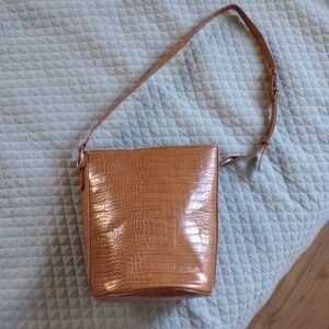 UO Caramel Brown Croc Embossed Bucket Bag